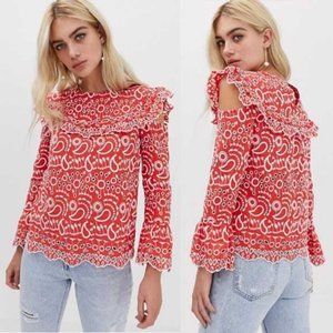 River Island Red and White Patterned Blouse